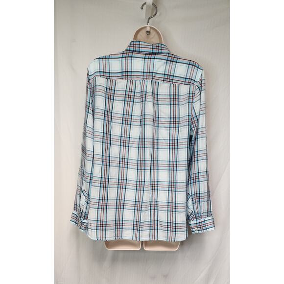 Talbots Plaid Blue/Peach Roll-Tab Sleeve Button Down Shirt Size LP - Picture 5 of 8